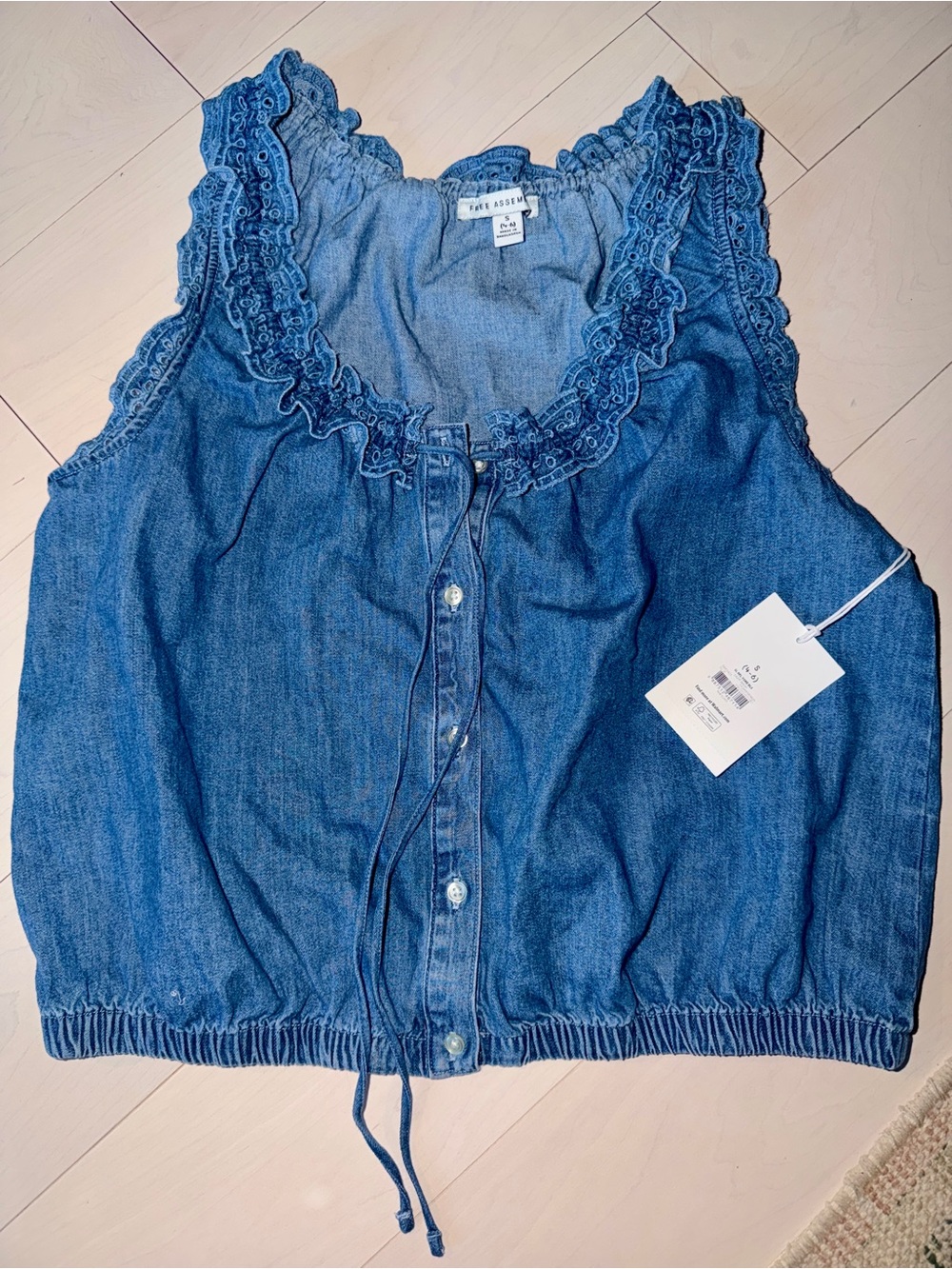 Free assembly Denim Blue Ruffle-Trim Button Front Camisole